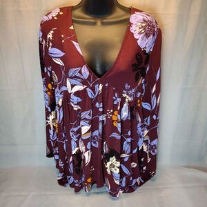 Free People Bella Bell Sleeve Boho Tunic Top Vneck Babydoll Flowy Womens Medium